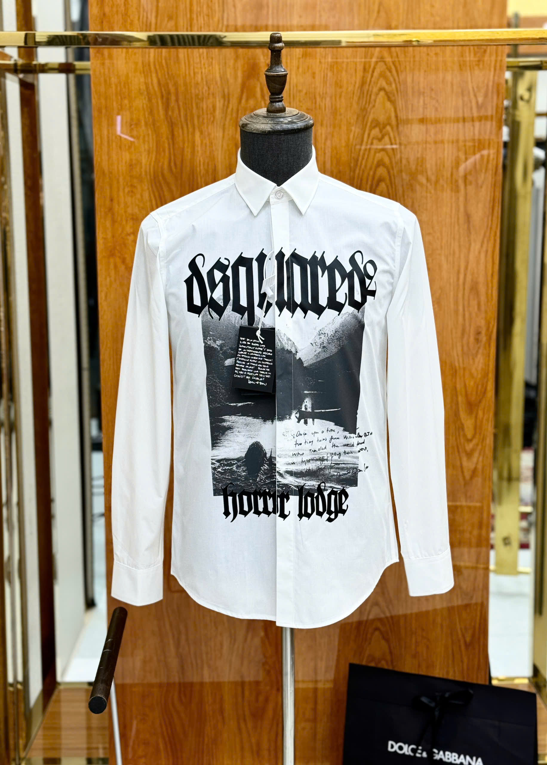 Áo sơ mi dài tay Dsquared2 DSQ2 Trắng họa tiết logo chữ ngực Like Auth on web CD